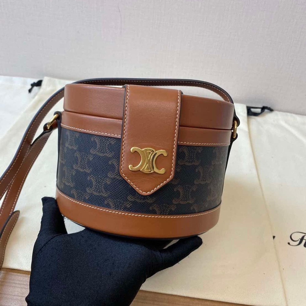 Celine Triomphe Tambour Vanity Leather Brown